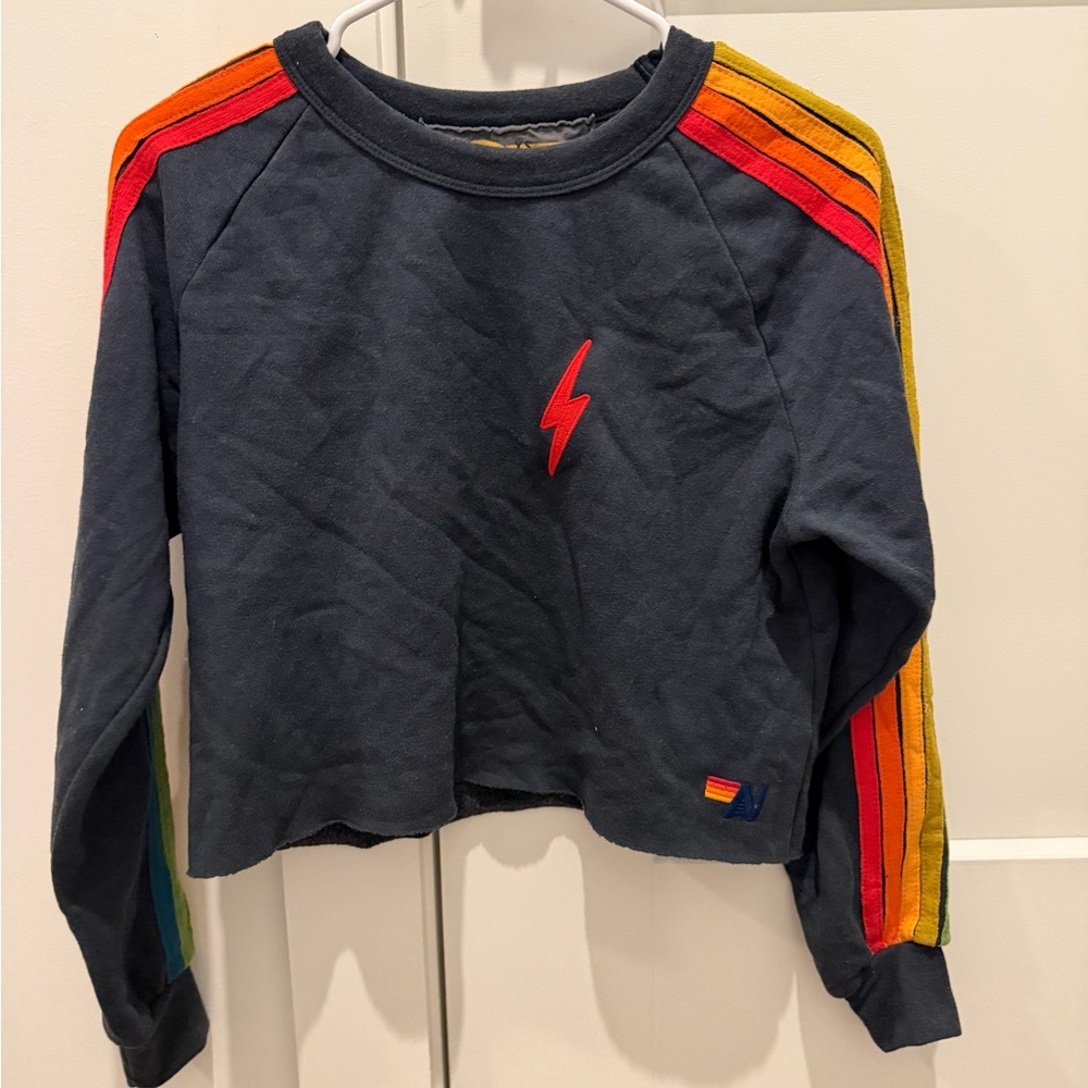 Aviator Nation Navy Sweatshirt with Rainbow Stripes